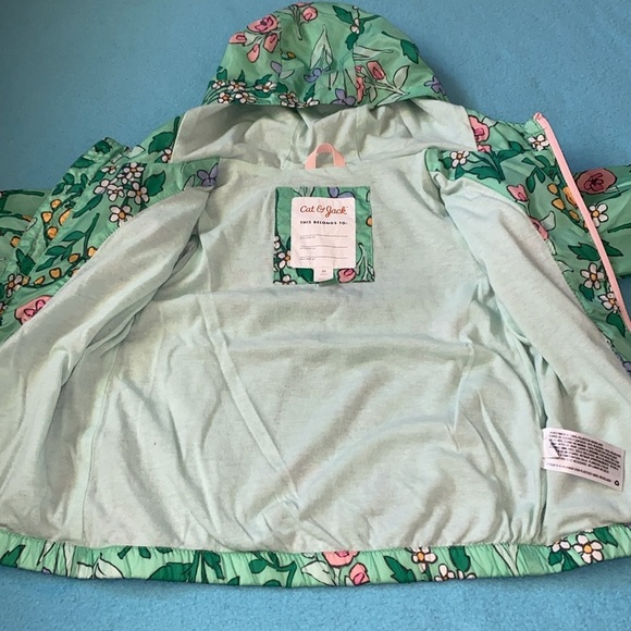 CAT & JACK floral zip up hooded windbreaker with 2 zipper pockets NEW size 2T - Picture 6 of 12